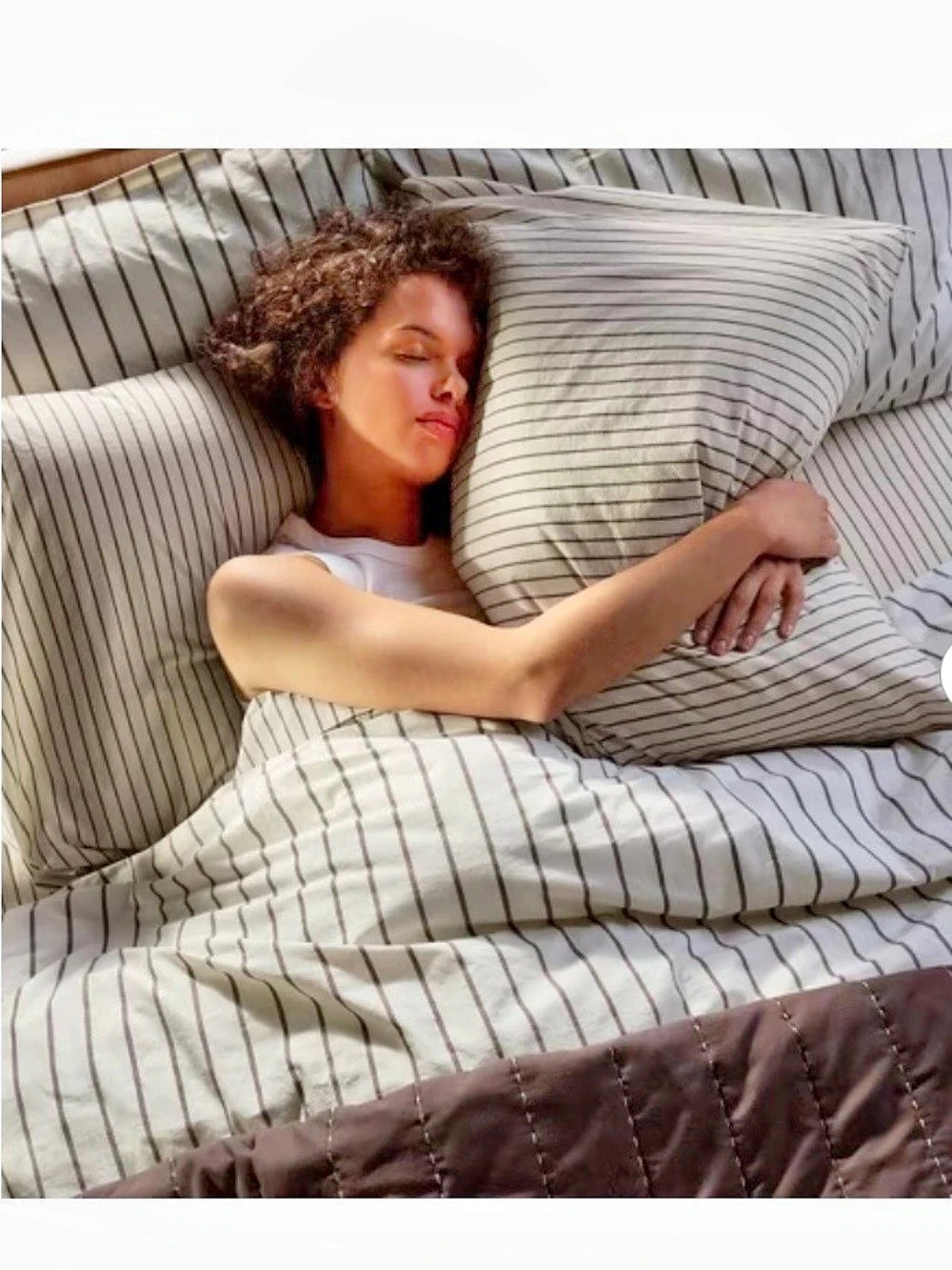 Parachute Organic Cotton Queen *Fitted Sheet ONLY* Parchment/FrenchPress Stripe